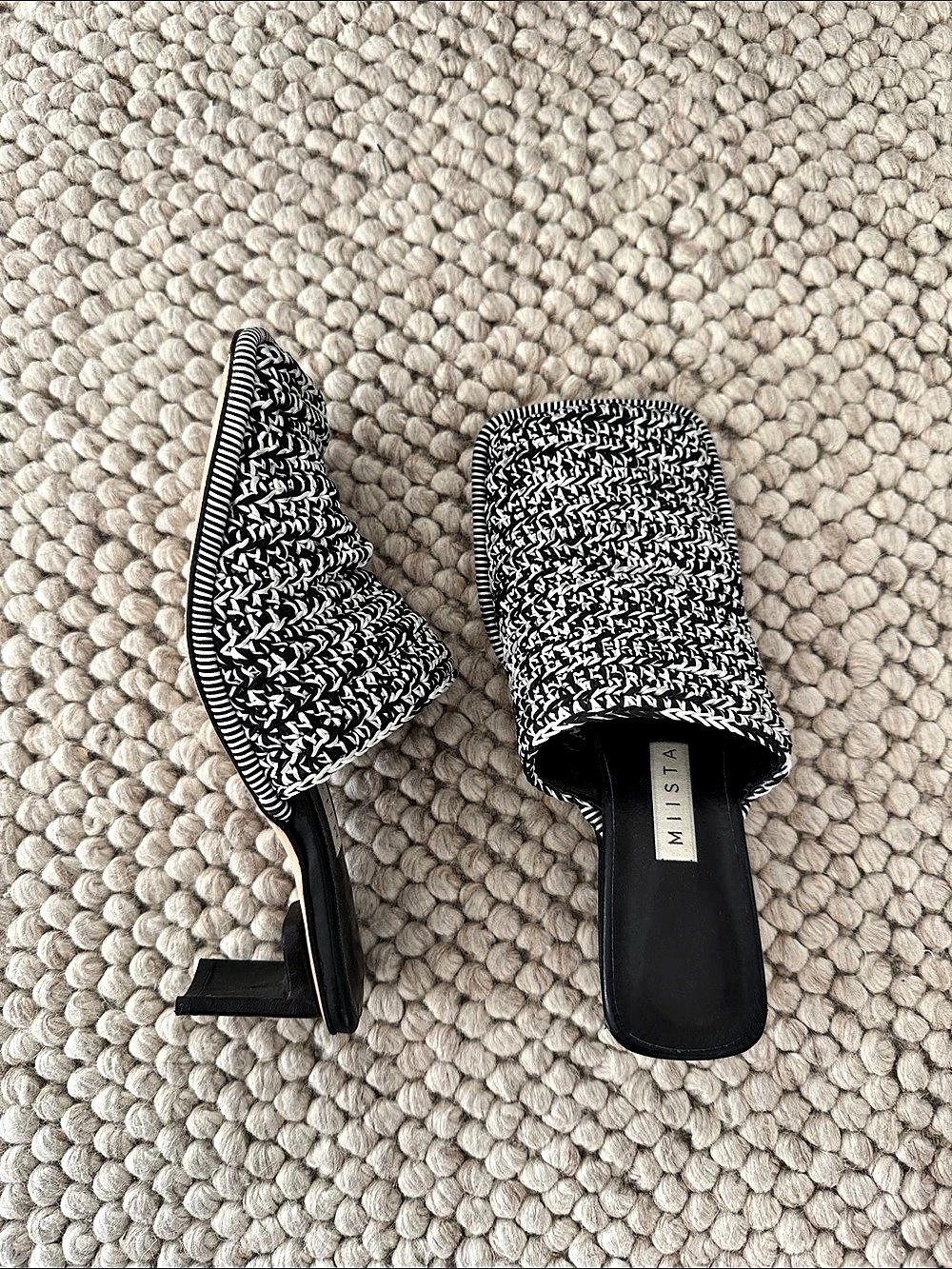 Miista Black & White Patterned knit Mules EU 39